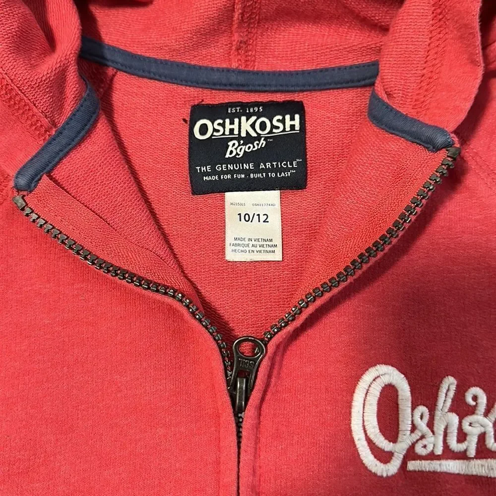 Osh Kosh Boys Red Full Zip Hoodie Size 10/12